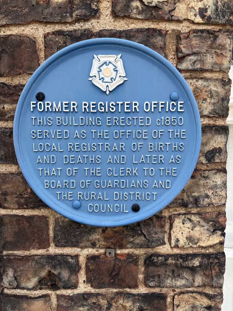 The former Register Office blue plaque