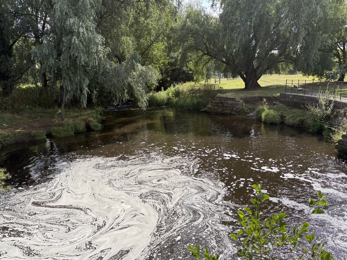 The pool below the weir, with the playground behind